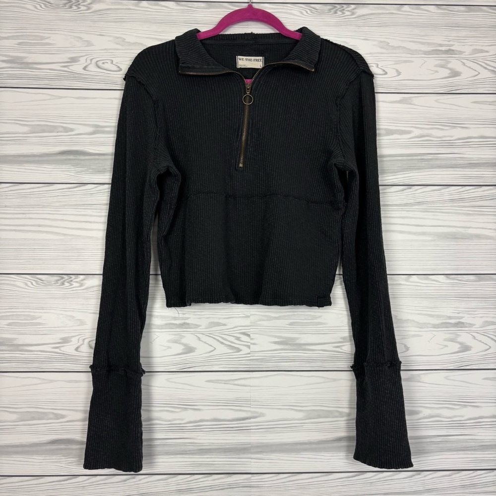 Free People We The Free Black Midnight Stretch Half Zip Crop Top Large - Picture 2 of 9